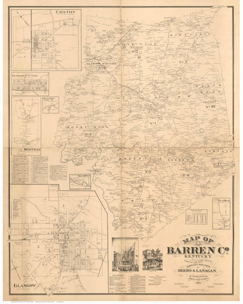 Barren County Kentucky 1877 - Old Map Reprint