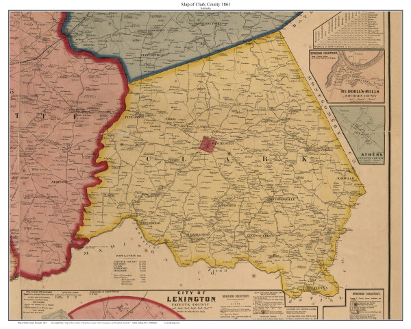 Clark County Kentucky 1861 - Old Map Custom Print - Excerpt from Bourbon-Fayette-Clark-etc 1861