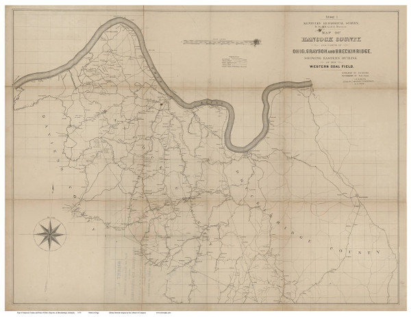 Hancock and parts of Ohio, Grayson, & Breckinridge County Kentucky 1887 - Old Map Reprint
