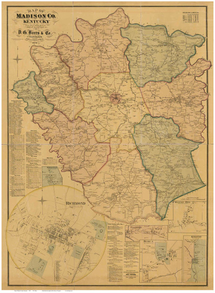 Madison County Kentucky 1876 - Old Map Reprint