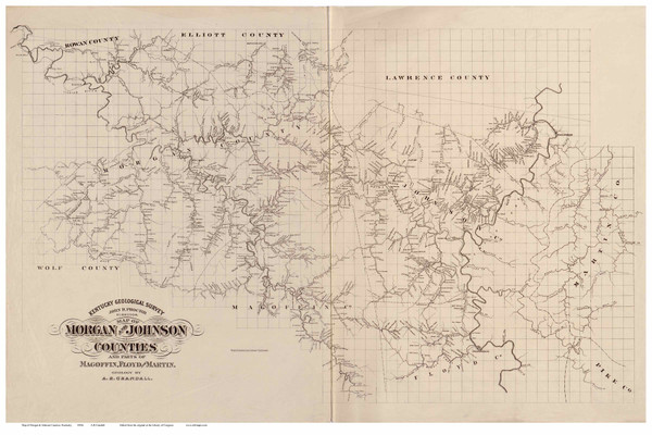 Morgan, Johnson, and parts of Magoffin, Floyd, & Martin County Kentucky ca1880 - Old Map Reprint