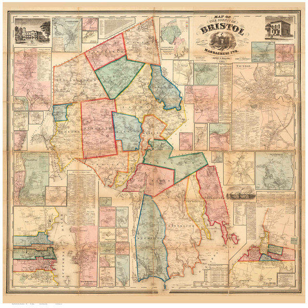 Bristol County Massachusetts 1858 - Old Map Reprint