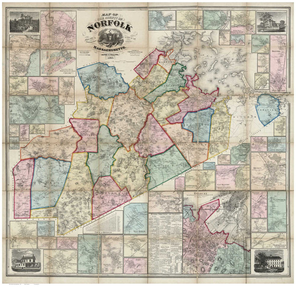 Norfolk County Massachusetts 1858 - Old Map Reprint