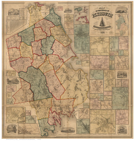 Plymouth County Massachusetts 1857 - Old Map Reprint