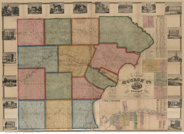Monroe County Michigan 1859 - Old Map Reprint