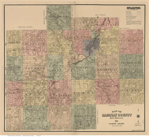 Saginaw County Michigan 1890 - Old Map Reprint