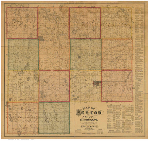McLeod County Minnesota 1880 - Old Map Reprint McLeod County Minnesota 1880 - Old Map Reprint