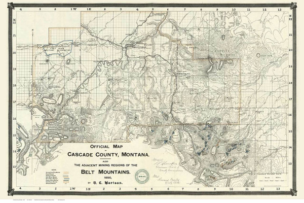 Cascade County Montana 1890 - Old Map Reprint