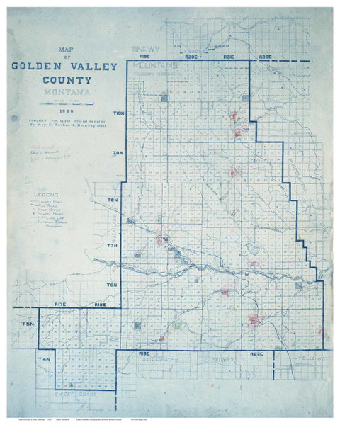 Golden Valley County Montana 1920 - Old Map Reprint Golden Valley County Montana 1920 - Old Map Reprint
