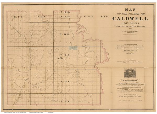 Caldwell Parish Louisiana 1860 - Old Map Reprint