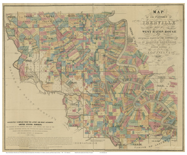 Iberville Parish Louisiana 1863 - Old Map Reprint