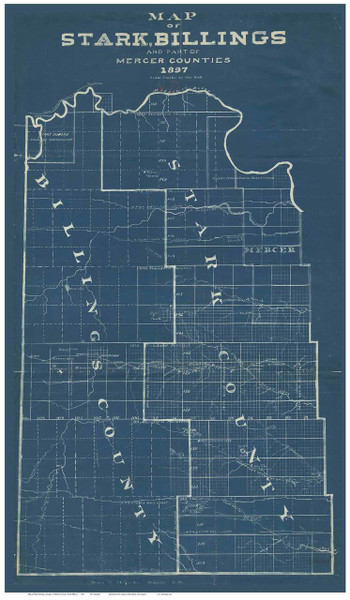 Stark, Billings & part of Mercer County North Dakota 1897 Blueprint - Old Map Reprint Stark, Billings & part of Mercer County North Dakota 1897 Blueprint - Old Map Reprint