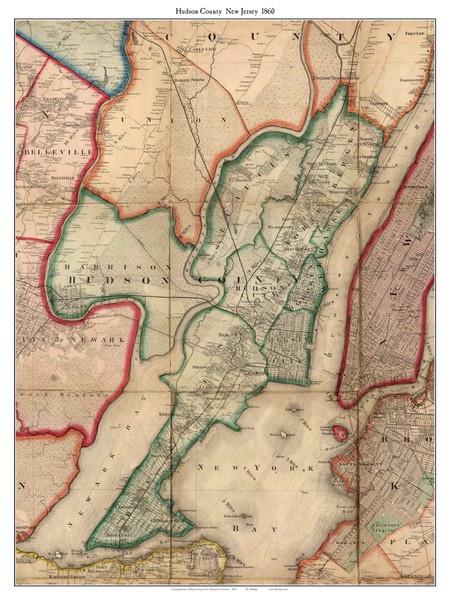 Hudson County New Jersey 1860 - Old Map Custom Print