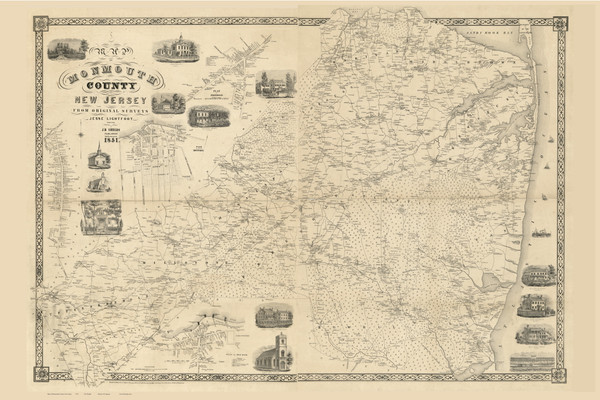 Monmouth County New Jersey 1851 - Old Map Reprint