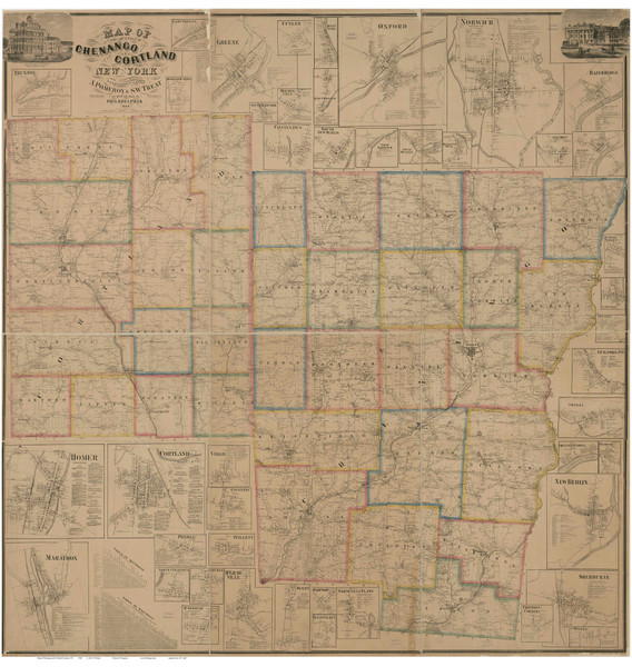 Chenango & Cortland County New York 1863 - Old Map Reprint