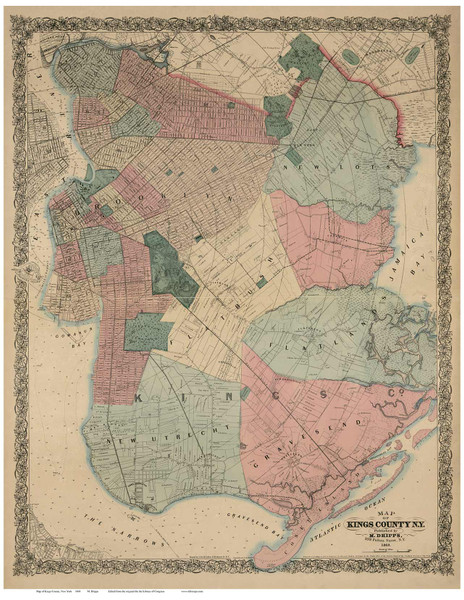 Kings County New York 1868 - Old Map Reprint