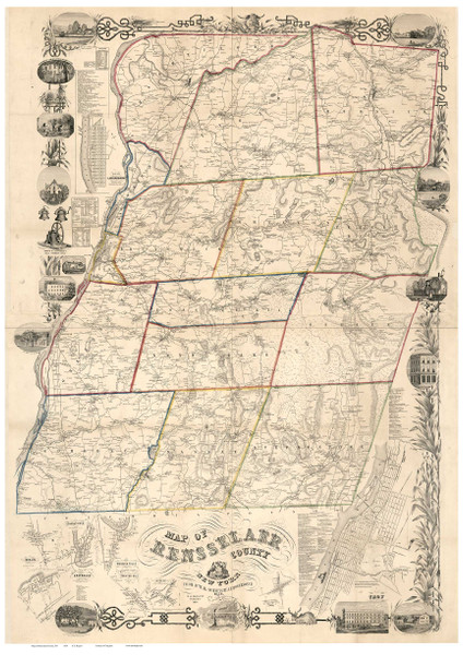 Rensselaer County New York 1854 - Old Map Reprint