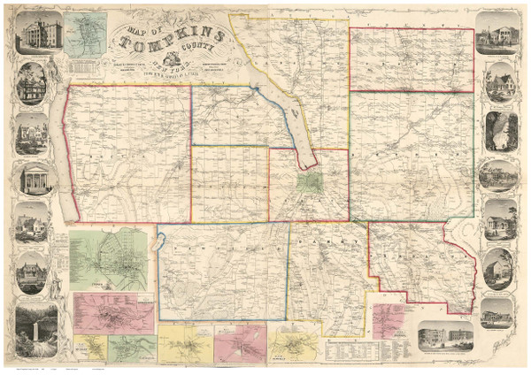 Tompkins County New York 1853 - Old Map Reprint