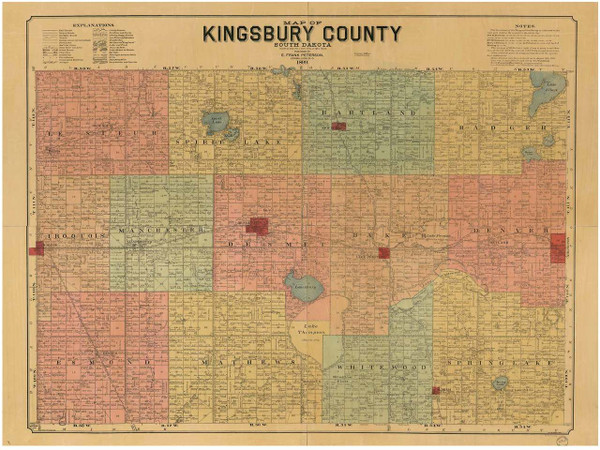 Kingsbury County South Dakota 1899 - Old Map Reprint