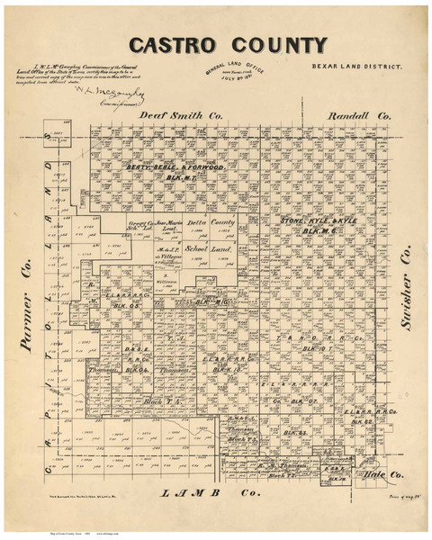 Castro County Texas 1891 - Old Map Reprint