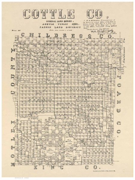 Cottle County Texas 1891 - Old Map Reprint