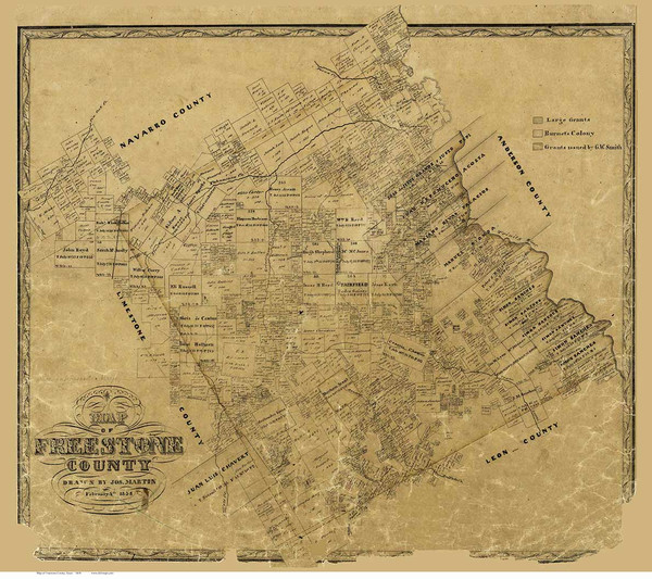 Freestone County Texas 1858 - Old Map Reprint