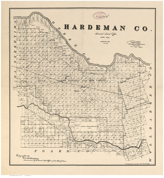 Hardeman County Texas 1891 - Old Map Reprint
