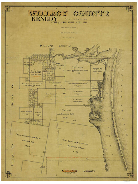 Kenedy County Texas 1913 (1921) Copy B - Old Map Reprint