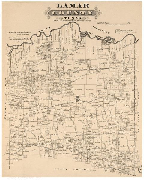 Lamar County Texas ca1870 Copy B - Old Map Reprint