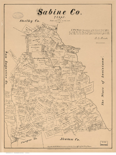 Sabine County Texas 1879 - Old Map Reprint