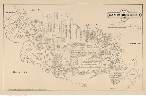 San Patricio County Texas 1879 - Old Map Reprint