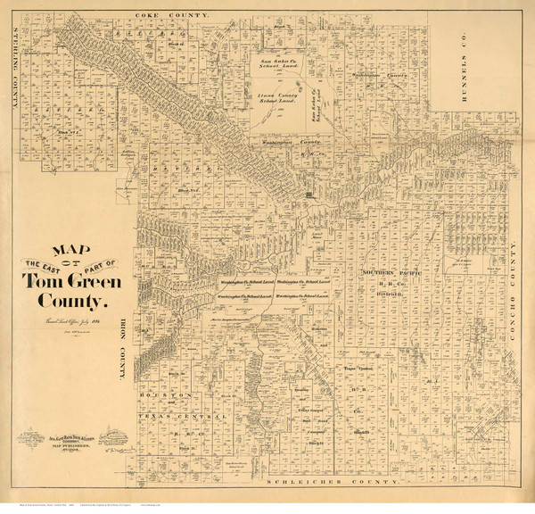 East Part of Tom Green County Texas 1894 - Old Map Reprint