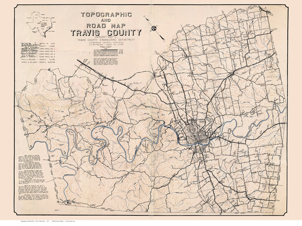 Travis County Texas 1932 - Old Map Reprint