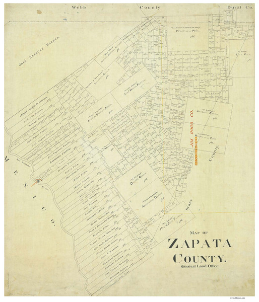 Zapata County Texas ca1900 - Old Map Reprint