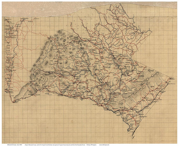 Albemarle County Virginia ca 1860 - Old Map Reprint