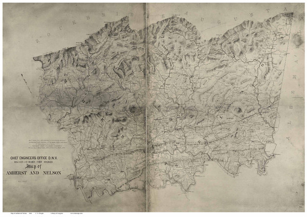 Amherst & Nelson County Virginia 1864 - Old Map Reprint