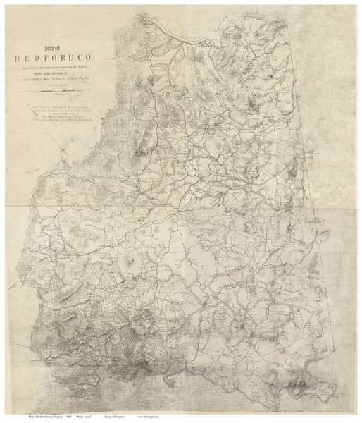 Bedford County Virginia 1864 - Old Map Reprint