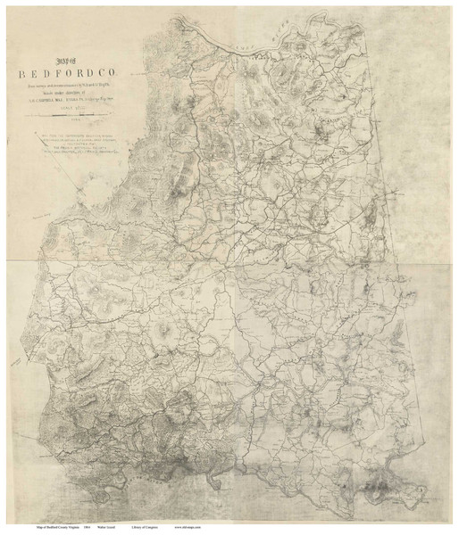 Bedford County Virginia 1864 - Old Map Reprint