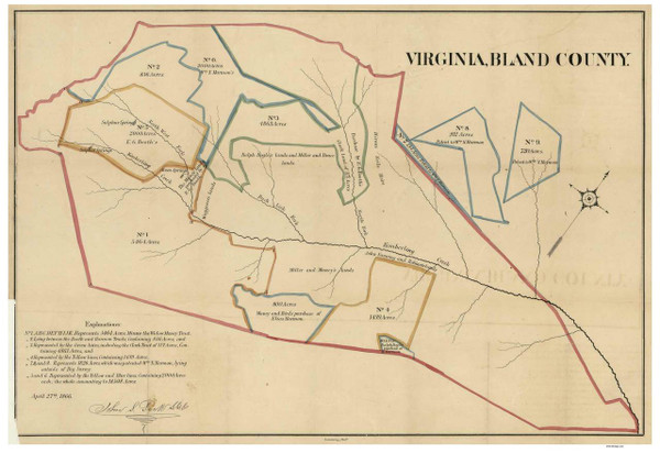 Bland County Virginia 1866 - Old Map Reprint