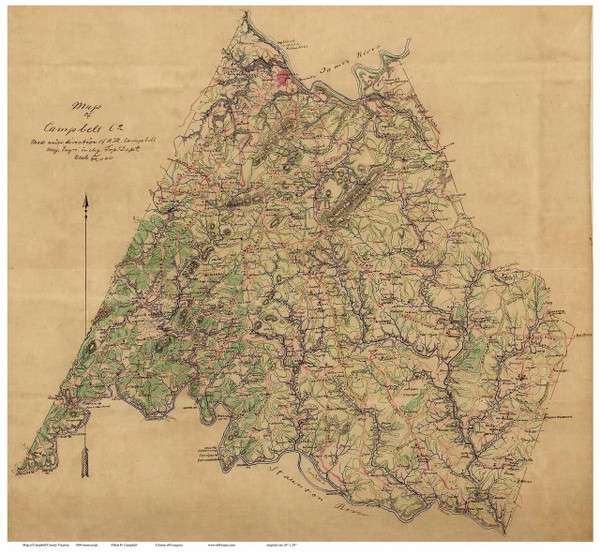 Campbell County Virginia 1864 - manuscript - Old Map Reprint Campbell County Virginia 1864 - manuscript - Old Map Reprint