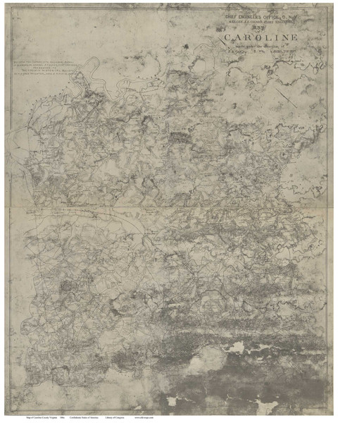 Caroline County Virginia ca 1860 (B&W) - Old Map Reprint