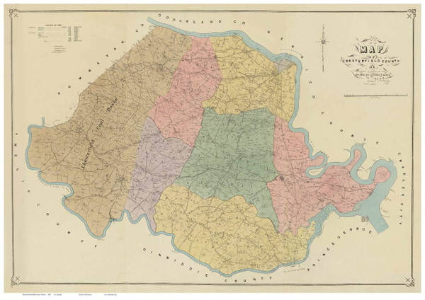 Chesterfield County Virginia 1888 - Old Map Reprint