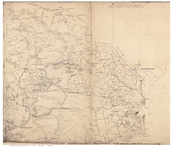 Fairfax County(PART) and parts of Loudoun & Prince William County Virginia 1864 - Old Map Reprint