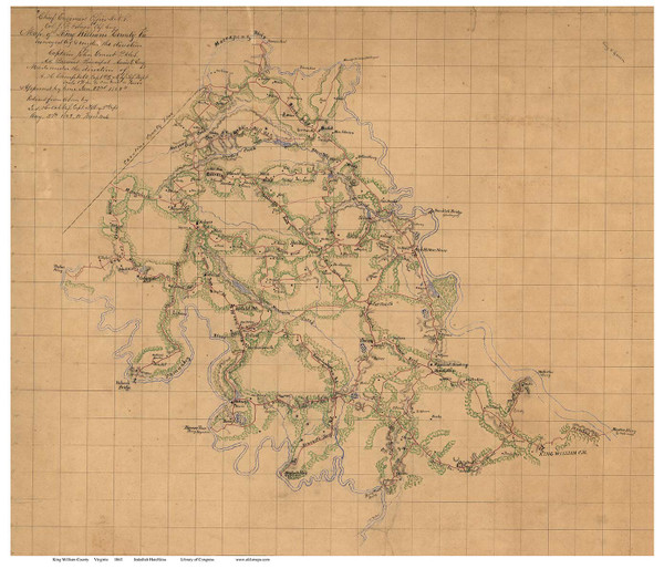 King William County Virginia 1863 - Old Map Reprint