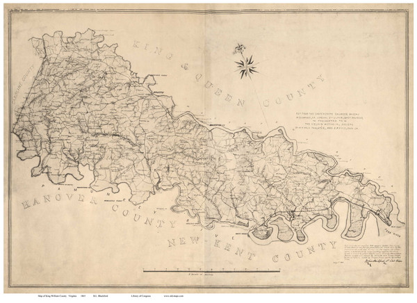 King William County Virginia 1865 - Old Map Reprint