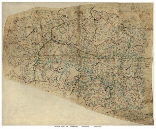 Louisa County Virginia ca 1860 - Old Map Reprint
