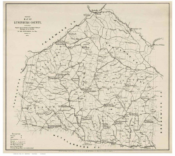 Lunenburg County Virginia 1871 - Old Map Reprint