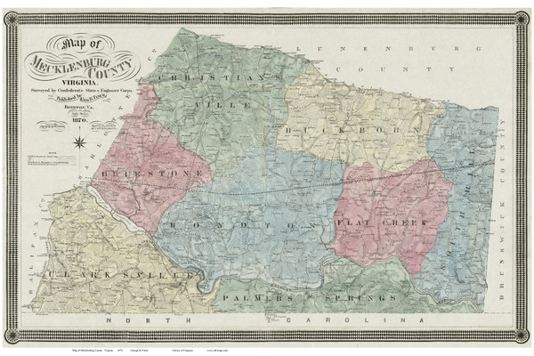Mecklenburg County Virginia 1870 - Old Map Reprint