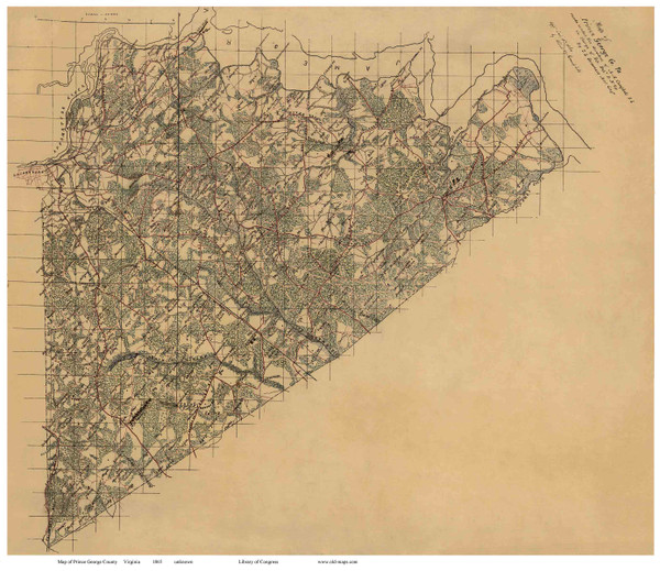 Prince George County Virginia 1864 - Old Map Reprint