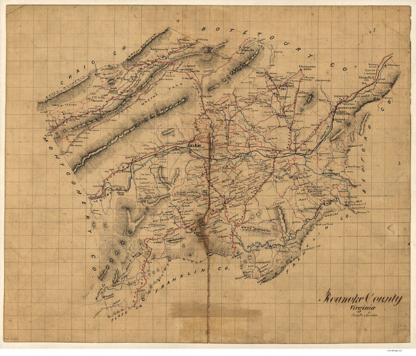 Roanoke County Virginia 1860 - Old Map Reprint